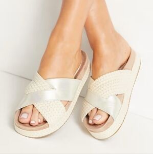 Toms Paloma Womens Silver/Cream Crossover Slip On Sandals Size 8W